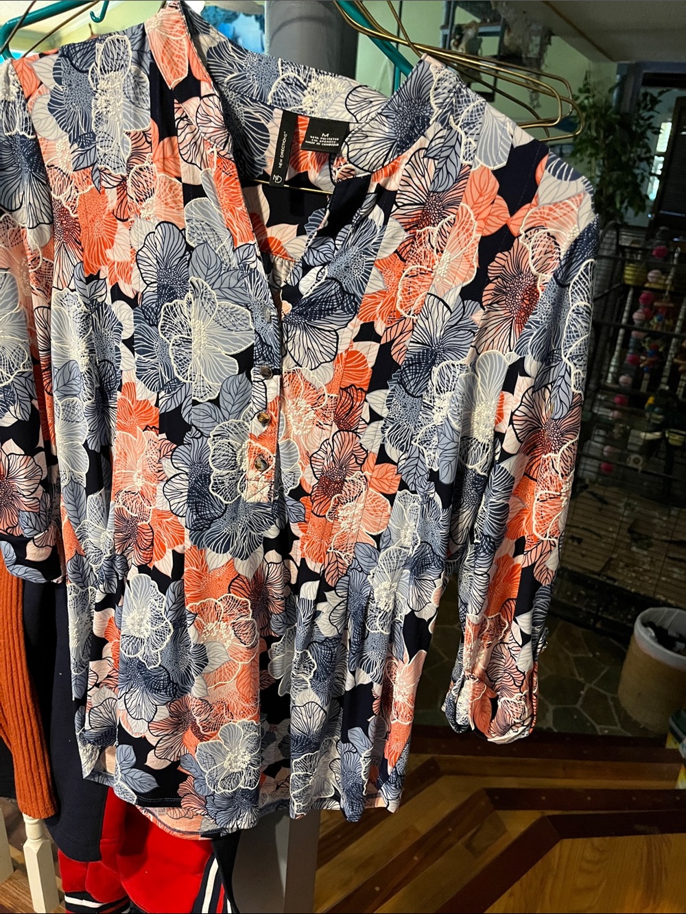 Relaxed Floral Tunic Blouse - Navy, Coral & White